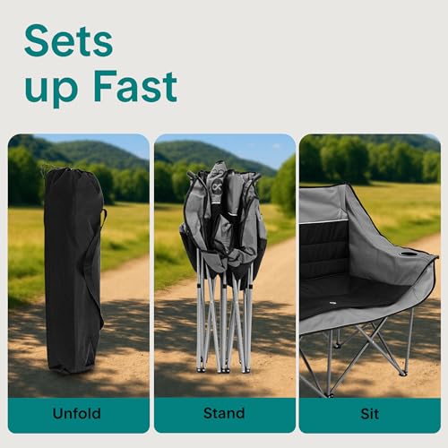 Silla de Camping Doble Plegable SereneLife Modelo SLCPLSGY Negra para Playa y Exteriores miniatura 7