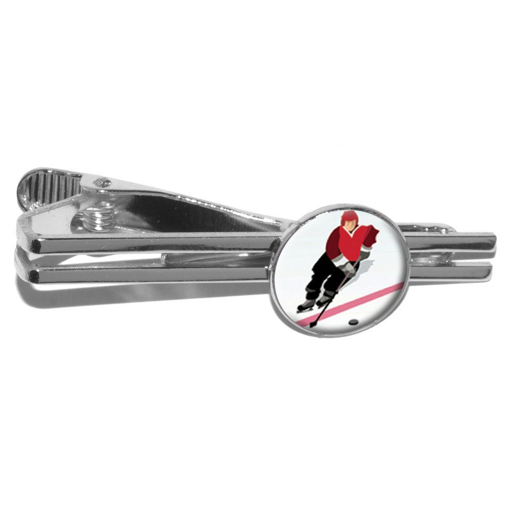 Ice Hockey Player Red Jersey Round Tie Bar Clip Clasp Tack - Silver