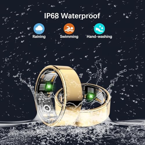 Image of Health Tracker Ring, Smart Health Ring for Women Men with Heart Rate, Blood Oxygen, Sleep Monitor, Steps,Calories, No Subscription Fee, IP68 Waterproof Smart Ring for iPhone & Android (Gold, 10#)