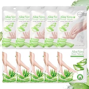 Hydrating Hand and Foot Mask, 5 Pcs Foot Mask Peel & 5 Pcs Moisturizer Gloves with Aloe Vera Extracts, Moisturizing and Softening Hand & Foot Mask for Women Men Spa at Home