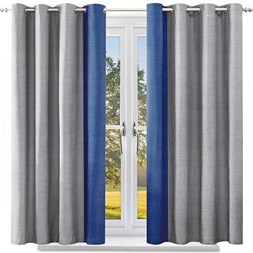 Linen Curtains 63 Inch Length For Bedroom, Thick Blackout Curtains Curtains For Living Room, Grommet Insulated Thermal Window Curtains, Soundproof Curtain Drapes For Small Window Set of 2 Panels 52x63