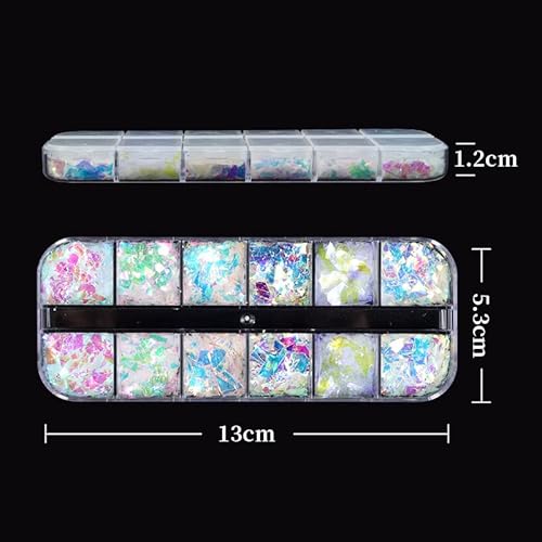 Jmeowio 12 Colors Holographic Nail Art Glitter Sequins Set - Jmeowio 3D Gradient Bright Mermaid Iridescent Flakes Ice Slag Nail Sequins Paillettes Stickers Sparkle Nail Art Decoration For Women Girls thumb #4