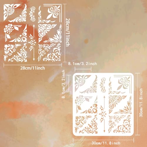 FINGERINSPIRE Floral Corner Stencil 30x30cm Decorative Borders Painting Template 12 Styles Corner 2 Styles Borders Pattern Stencil for Painting on Wood Wall Fabric Paper Furniture - Image 2