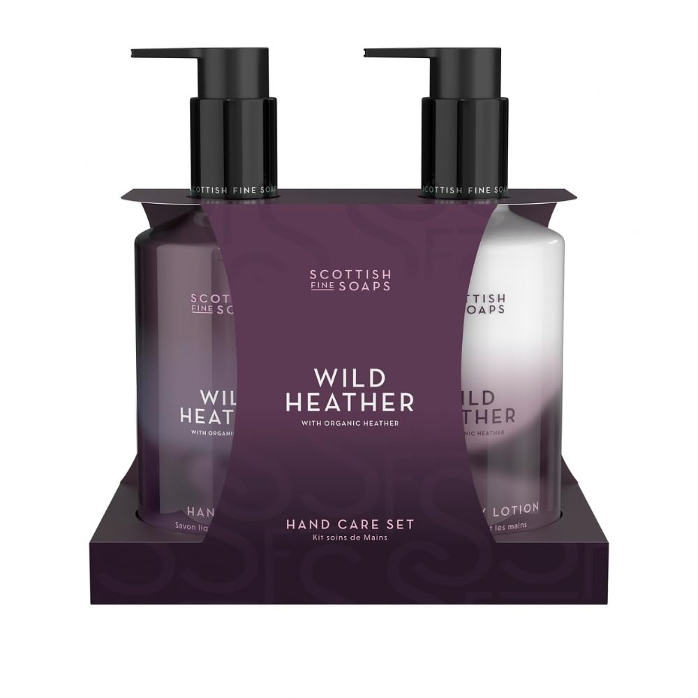 Scottish Fine Soaps Wild Heather Luxury Hand Care Set, Purple, with Organic Heather Extract, Hand Wash and Lotion, 600ml