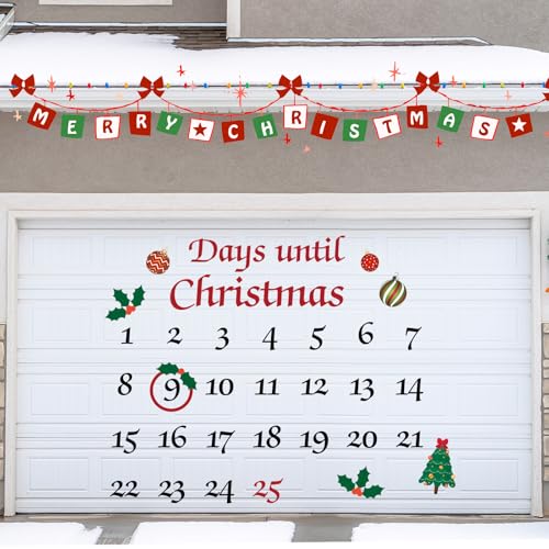 Mooliwe Christmas Garage Door Calendar Magnetic Christmas Advent Calendar Garage Decoration Christmas Countdown Decoration Tree Ball for Home Garage Door Car Merry Christmas sign, 50 Pieces Magnets