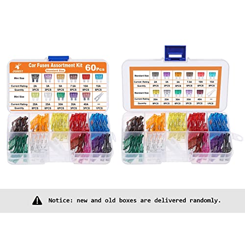 JOREST 60Pcs Car Fuse Kit -Replacement Fuses Assortment Kit for Car/RV/Truck/Motorcycle(2Amp 3A 5A 7.5A 10A 15A 20A 25A 30A 35A 40A) - Standard Blade Fuses Automotive + Auto Fuse Puller - Thumbnail 4