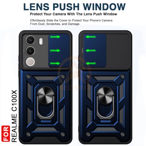 Image of Armor Bumper Back Cover Case for Realme C100X Rotating Camera Cover, Ring Holder & Kickstand | Heavy Duty & 360 Degree Protection Back Cover for Realme C100X (Blue)