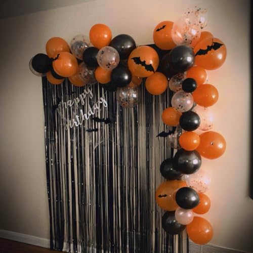 Image of Orange Black White Balloons, 60 Packs 12 Inch Halloween Party Balloons, Black and Orange Helium Balloon with Confetti Balloons for Happy Halloween Wedding Birthday Baby Shower Party Decorations