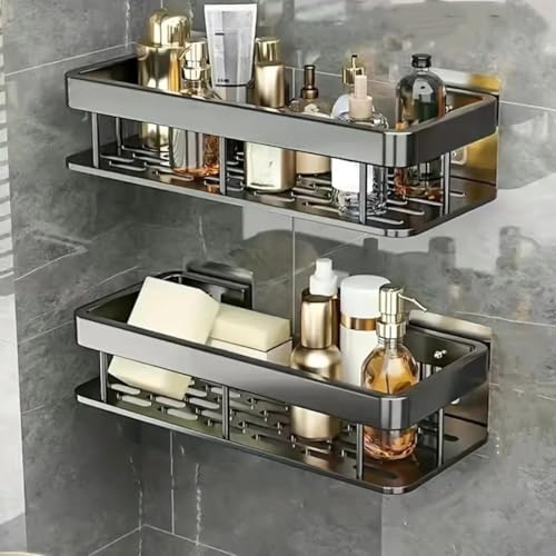 Image of Holstein Housewares Self Adhesive Bathroom Shelf for Wall Shelf Organizer Wall Mounted Bathroom Shelves Rack Holder Stand for Bathroom Accessories Organiser Without Drill (Multi, Pack of 2)