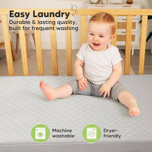 Image of 2-Pack Waterproof Crib Mattress Protector Cover Fitted - Quiet Baby Crib Mattress Pad Sheets, 52 inch x 28 inch Soft Quilted Cotton Baby Sheet, Machine Washable, Easy Fit, Durable (Pearl Gray /Mavy)