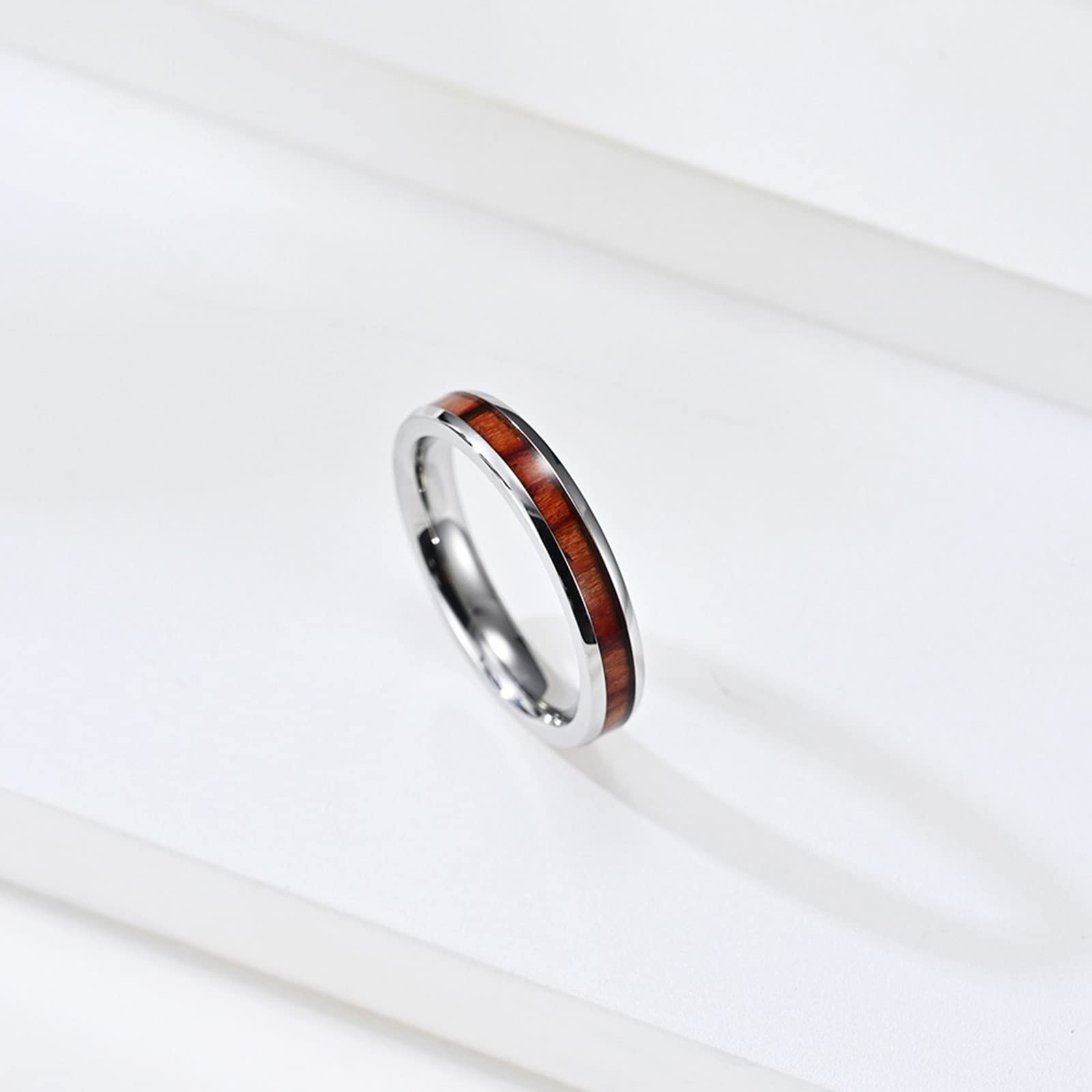 Anillo Boda Plata Pareja, Anillos Boda Mujer Acero Inoxidable 2 Piezas Anillo de Madera con Incrustaciones de 4mm