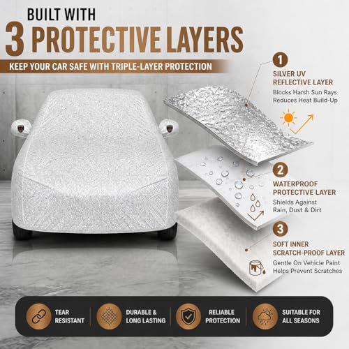 Image of Autofurnish 'Aero Series' Car Cover for Hyundai Alcazar 2021 (100% Waterproof, Triple Stitched, Bottom Elastic, Dustproof, Secure Buckle Strap,Precision-Fit & Breathable Fabric, Car Body Cover) Silver