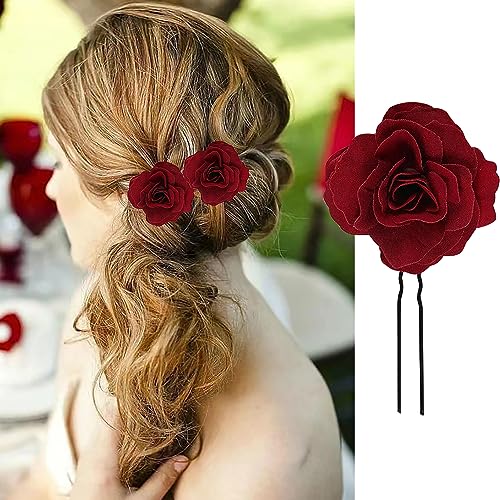 8 PCS Black Rose Flower Hair Clips U Shape Floral Bobby Pins,Vintage Rose Hair Accessories for Women Girls Party Beach Wedding - Image 3