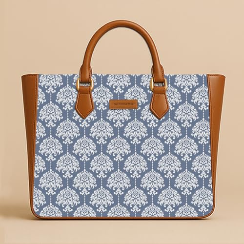 Image of The Purple Tree Handcrafted Women's Tote Bag with Vegan Leather Handles & Indian Prints, Shoulder Tote Bag and Handbag for Office and College (Pack of 1)