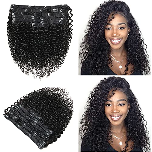 Jiarosi Jerry Curly Clip in Hair Extensions, 20 Inch 3B 3C Curly Clip Ins 10 Pcs with 24 Clips Thick 8A Brazilian Soft Remy Human Hair Lace weft Clip In for Woman