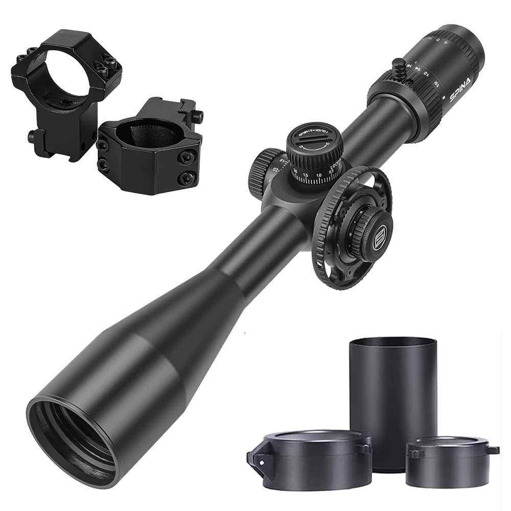 SPINA OPTICS 6-24x50E FFP II première Lunette de Fusil à Plan Focal avec Treillis de précision mrad Rouge et visière