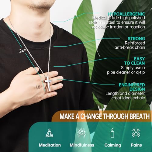 Cross Breathing Necklace for Anxiety, Inspirational Bible Verse Mindfulness Pendant Necklace, Stainless Steel Meditation Breathwork Tool, Anxiety Relief Items for Teens Gift3