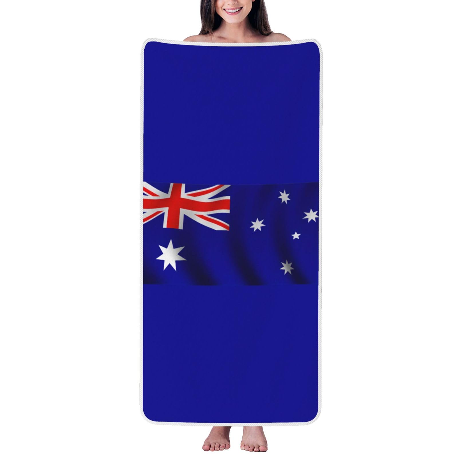 Nimongt Unisex White Australian Flag Print Lightweight Comfort Coral Velvet Bath Towel Home Bathroom Hotel Spa Beach Travel