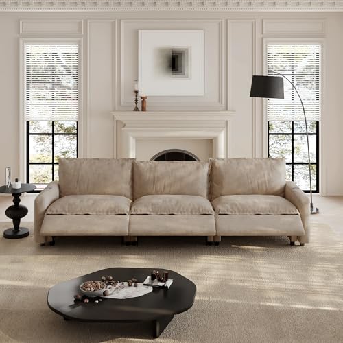 Image of 116.14 inch Power Reclining Sofa with Wireless Charging & Heated Seats,Smart Recliner Sectional Couch,Zero Gravity Recliner Sofa,Deep Seat Cloud Couch for Living Room Home Theater,Khaki,3 Seats