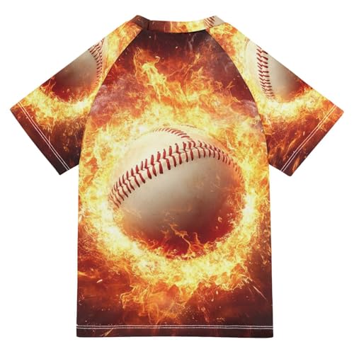 Kids Swimsuit Fire Sport Baseball Black Sunscreen T-Shirts Swimwear Sets UPF 50+2