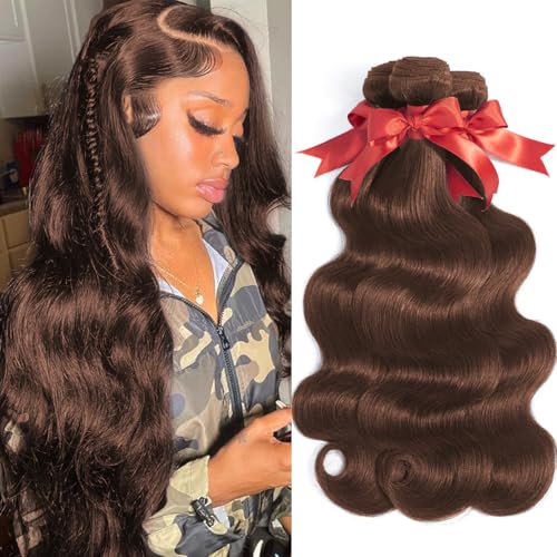12A Body Wave Bundles Human Hair 20 22 24 Inch Brown Bundles Human Hair 100% Unprocessed Indian Virgin 3 Bundles Extensions Chocolate Brown Hair Weaves