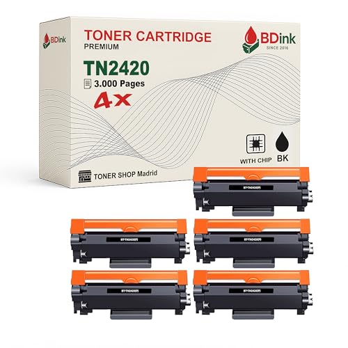BDink Tóner Compatible Pack 5 - TN2420 / TN2410 Negro - con Chip para Brother MFC L2710DW, L2730DW, HL L2350DW, L2370DN, DCP L2530DW, L2550DN Rendimiento 5 x 3.000 páginas por Pack