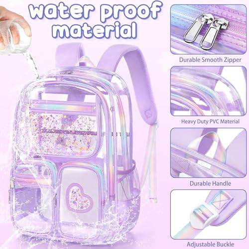 Image of Fimibuke Clear Backpack for Girls, 3PCS Heavy Duty PVC Transparent Kids Backpack for Teen Girls, School, Concert, Stadium Events Approved See Through School Girl Bookbag with Lunch Box & Pencil Case