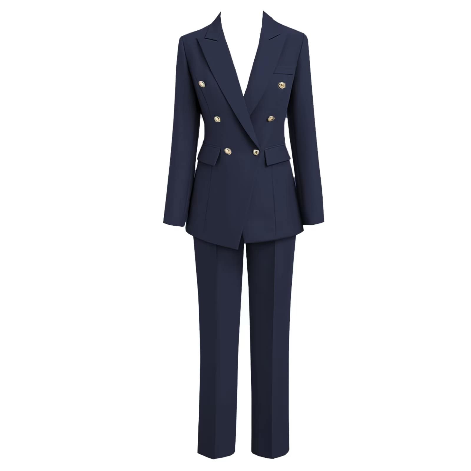 Womens 2 Piece Pant Suit Notched Lapel Double Breasted Slim Fit Business Office Work Tuxedo Blazer Pants Set