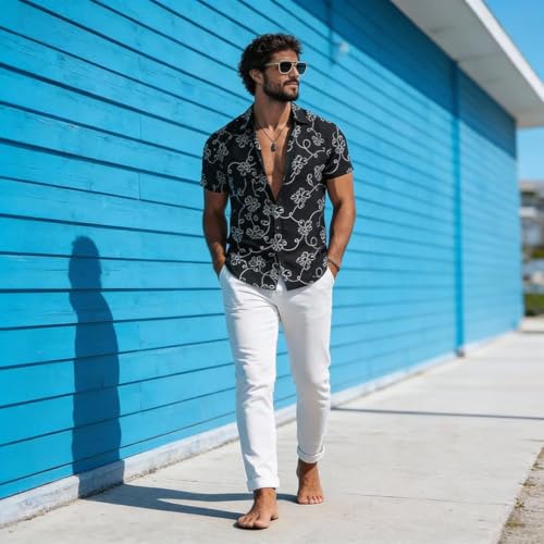 Image of Lymio Men Shirt || Men Embroidery Design Half Sleeve Cotton Shirt (Available Also Packs) (Embro-Flower)