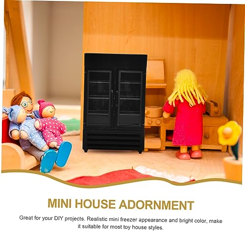 Operitacx Miniatuur Eten En Spelen Dubbele Deur Koelkast Mini Model Vriezer 1:12 Minuten Ob11 Poppenhuis Poppenhuis Speelhuis (zwart) Keuken Speelkast Mini-huis Poppen Benodigdheden Houten - Afbeelding 4