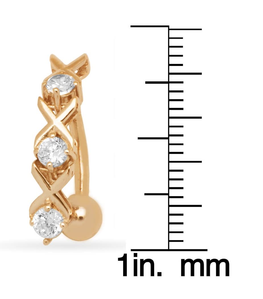 Bauchnabelpiercing für Damen, 14 Karat Gold, 14 Gauge, künstlicher Diamant, Cubic Zirkonia, 3 mm x 20 mm, One Size, Zirkonia Diamant Edelstein, zirkonia