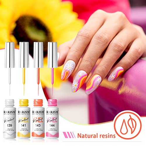 Rarjsm Gel Liner Nail Art 24 Pieces 5Ml Gel Art Liners For Nails Pink Red Green Yellow Silver Gold Glitter Summer Fall Nude Colors Painting Striping Gel Thin Nail Art Brush Uv Soak Off Curing Needed #TOP2