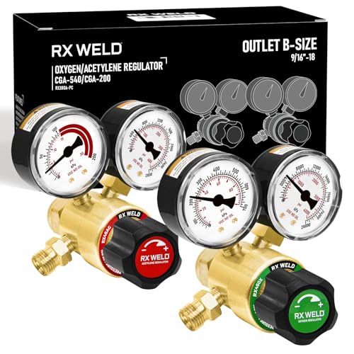 RX WELD Oxygen and Acetylene Regulators, CGA540 and CGA200, Compatible with V-Style Welding Gas...