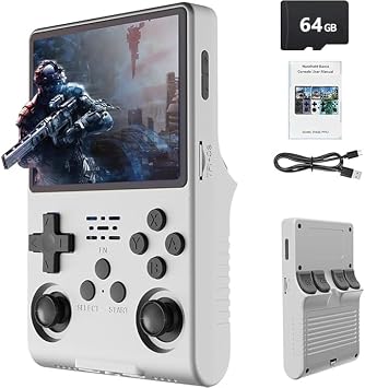 R36S 64GB Handheld Retro Gaming Console, Built-in over 15000+ Classic Games, Linux System with 3.5" HD MIPI IPS Screen,3500mAh Portable Gaming & Entertainment Device White, 64GB