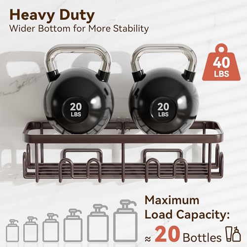 Image of YASONIC Shower Caddy Adhesive, 100% Rustproof Shower Organizer with Soap and Toothbrush Holder, Large Capacity Shower Shelves for Inside Shower, No Drill Shower Storage for Home (5 Pack Bronze)