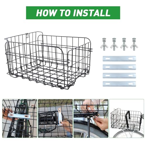 Fahrradkorb Hinten Fahrradkörbe stabil faltbar Fahrradkorb mit Gepäcknetz Hundekorb Fahrrad Hinten für Gepäckträger, Bike Basket aus Metall (Fahrradkorb mit Gepäcknetz)
