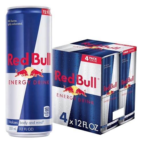 Red Bull Energy Drink with 114mg Caffeine plus Taurine & B Vitamins, 12 Fl Oz, Pack of 4 Cans