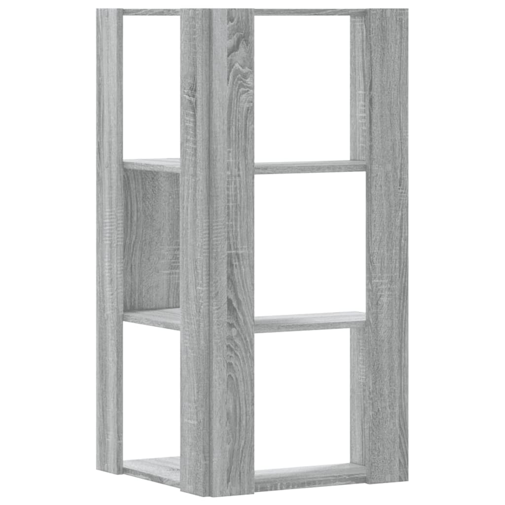 vidaXL Bibliothèque d'angle à 3 Niveaux Sonoma Gris Bois d'ingénierie, étagère à Livres d'angle, vitrine d'angle, Armoire d'angle