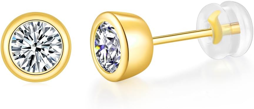 Cubic Zirconia Synthetic Diamond Earring for Women 925 Sterling Silver Bezel Set Round Studs