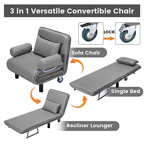 image for HOMHUM Convertible Sofa Bed Sleeper Chair with Wheels, 5 Position Adju