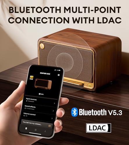 Edifier D32 Tabletop Wireless Speaker, Hi-Res Audio, LDAC, ALAC, 60W (RMS), 2.1 Acoustic Architecture, 11h Playtime, APP Control, Bluetooth 5.3, AirPlay2, USB-C and AUX Inputs, Brown - Image 5