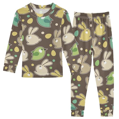 Vozoza Retro Rabbits Pajama Sets Long Sleeve Top with Pants Cotton Soft Sleepwear 2 Piece Pjs Set Size 5T Multicolor