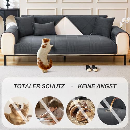 BXAEYIPOR Couch Überzug,Sofa Überzug,Sofa-Schutzhülle mit Rutschfester Unterlage,Neue Universelle rutschfeste Solide Strukturierte Sofa Überzug für Wohnzimmer,Multi-Size Sofa Sitzkissenbezug.