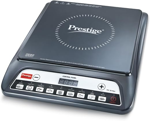 Prestige Pic 20 Neo Induction Cooktop 1600W|Indian Menu Options| Automatic Voltage Regulator| Timer With User Pre-Set, Manual, Black