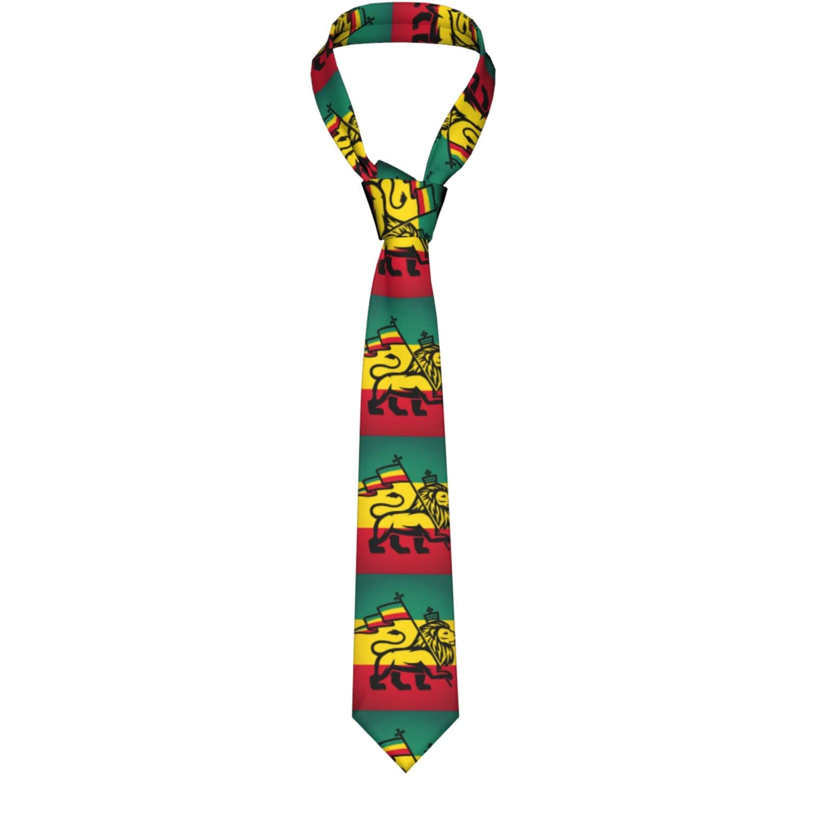 Oudrspo Unisex Black Mens Ties Lion Of Judah And Rastafari Flag Men's Neckties Novelty Skinny Tie For Business Party Wedding Suit