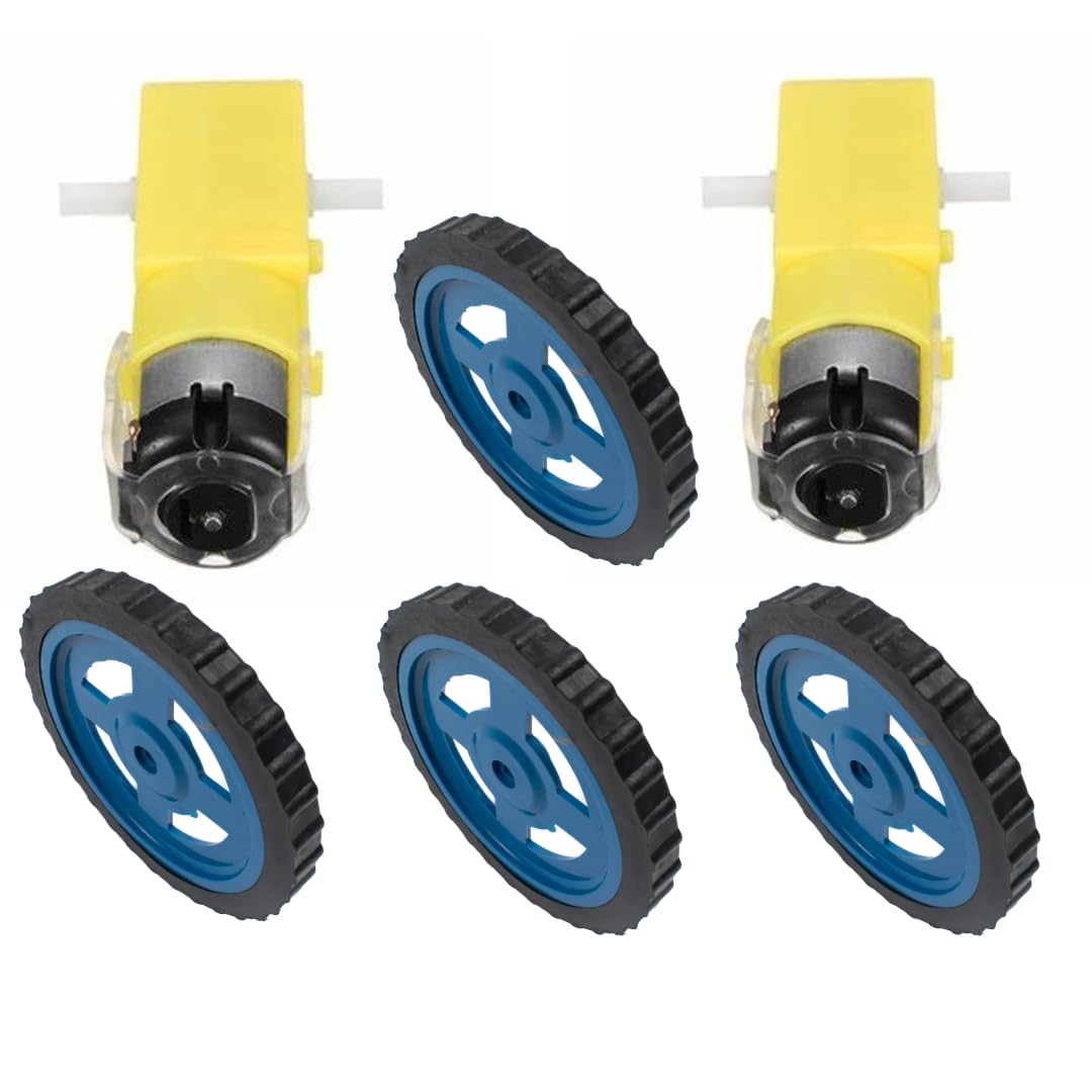 SK Electron 2PCs DC Electric Motor 3-6V Dual Shaft Geared TT Magnetic Gearbox Engine with 4Pcs Plastic Toy Car Tire Wheel, Mini Φ67mm Smart RC Car Robot Tyres Model Gear Parts-image-43