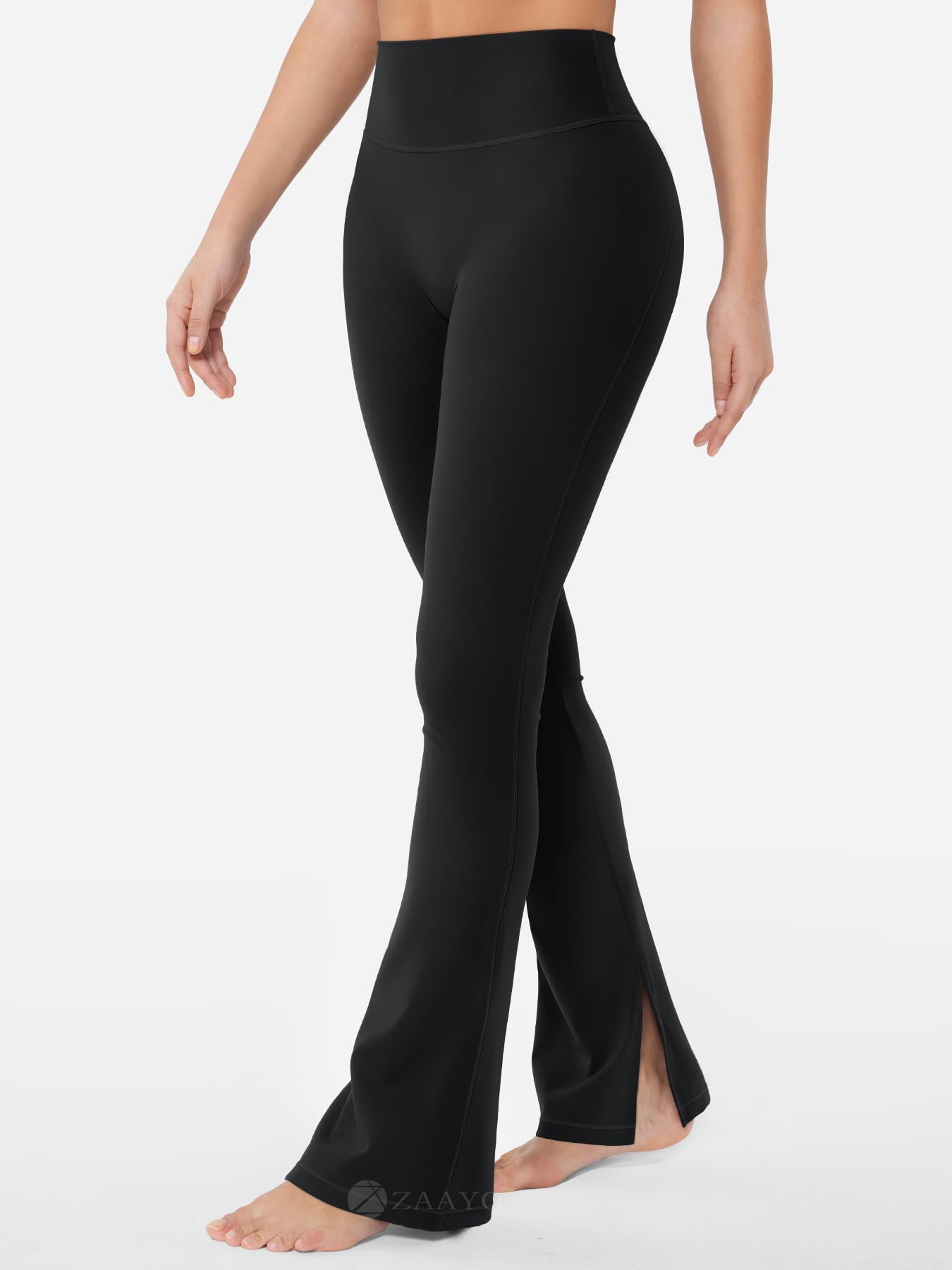 ZAAYO Legging évasé avec ourlet fendu pour femme - Invisible - Scrunch Butt - Taille haute - Mini pantalon évasé - Pantalon de yoga pour femme - Long push-up - Opaque