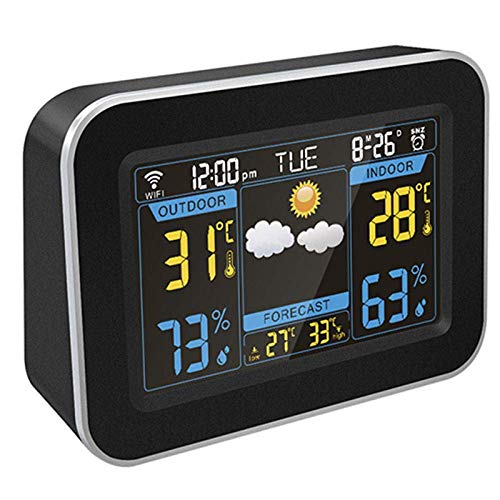 Digitale Wecker am Bett 2021 WiFi Wettervorhersage Uhr 12/24 Stunden Alarmfunktion Zeit Datum Woche Hintergrundbeleuchtung Anzeige