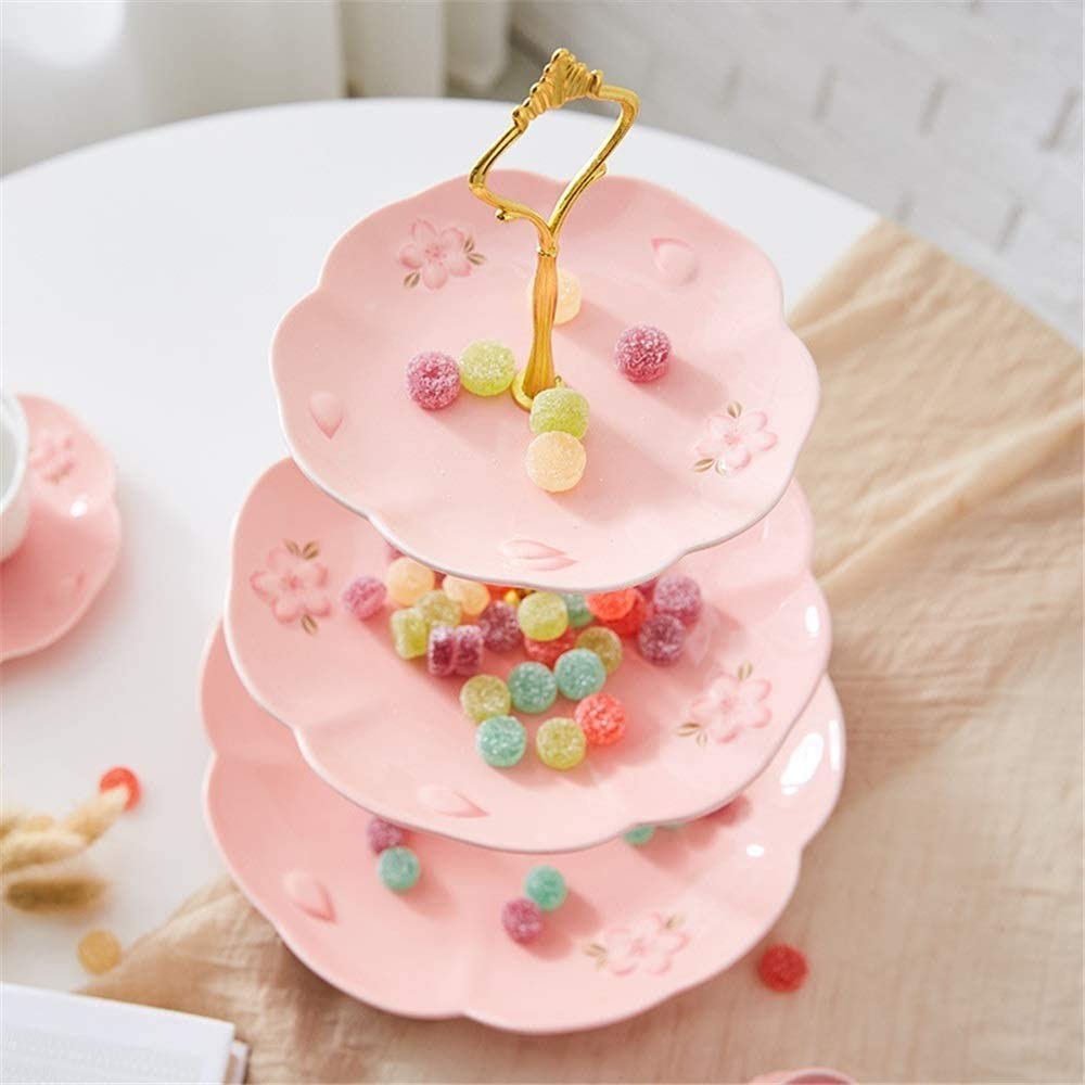 3-Tier-Porzellan-Cupcake-Ständer - Rosa Dessert-Kuchen-Ständer - Gebäck, das Tablett-Platte für Teeparty, Hochzeit und Geburtstag