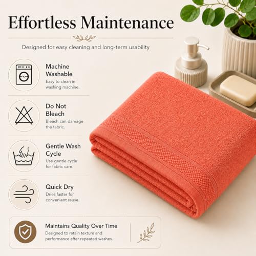 Image of 100% Pure Cotton Bath Towel for Men & Women | 380 GSM Ultra Soft, Highly Absorbent & Quick Dry Bath Towel | Large 55 x 28 Inch Matty Terry Towel for Bathroom, Gym, Travel & Daily Use | Rust